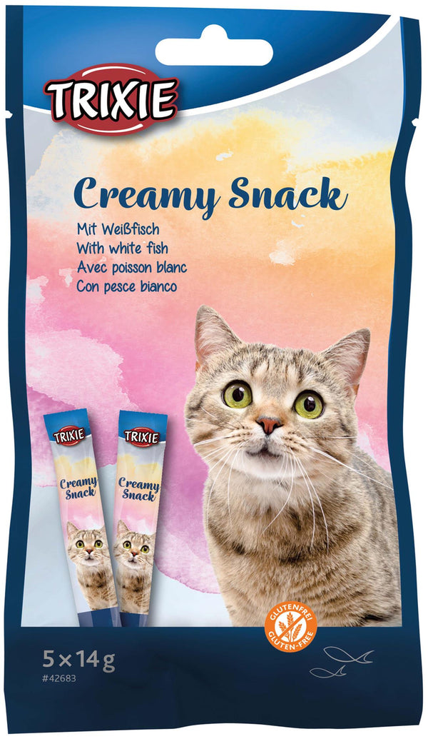 Creamy Snacks till katt – Vitfisk, 5 × 14 g